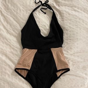 L SPACE Black and Tan One Piece Bathing Suit
